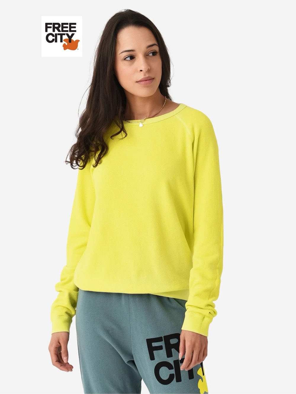 Like New - FreeCity Lucky Rabbit Yellow Cotton Crewneck Sweatshirt (XL)